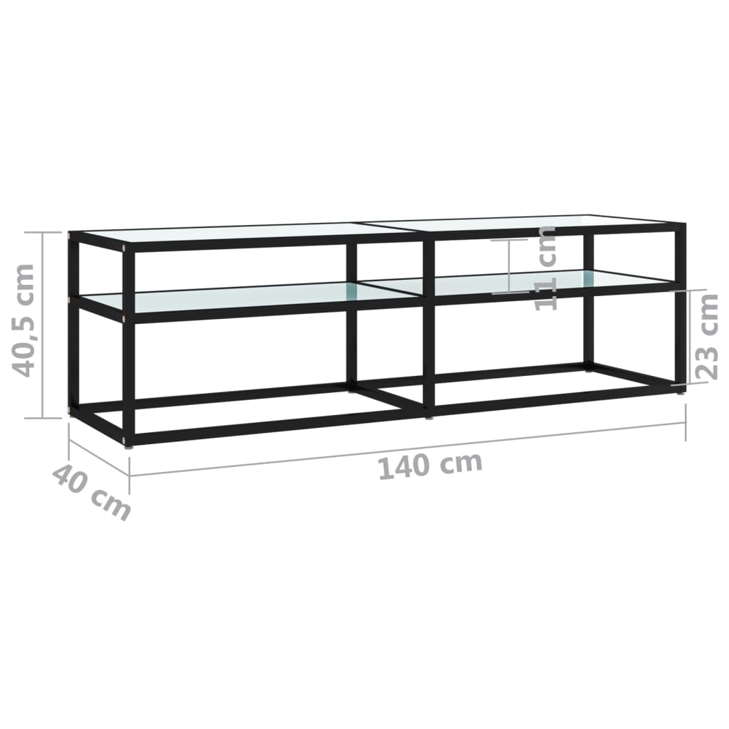 vidaXL Meuble TV verre trempé blanc aspect marbre 140x40x40,5 cm
