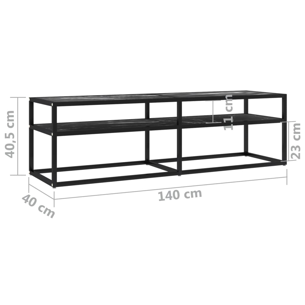 vidaXL Meuble TV verre trempé aspect marbre noir 140x40x40,5 cm