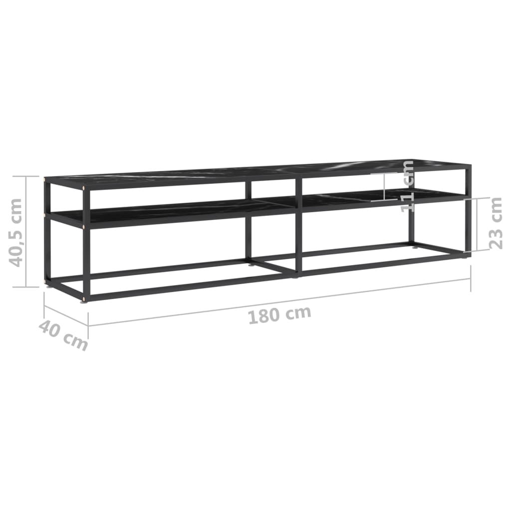 Meuble TV vidaXL Noir aspect marbre 180x40x40,5 cm Verre trempé