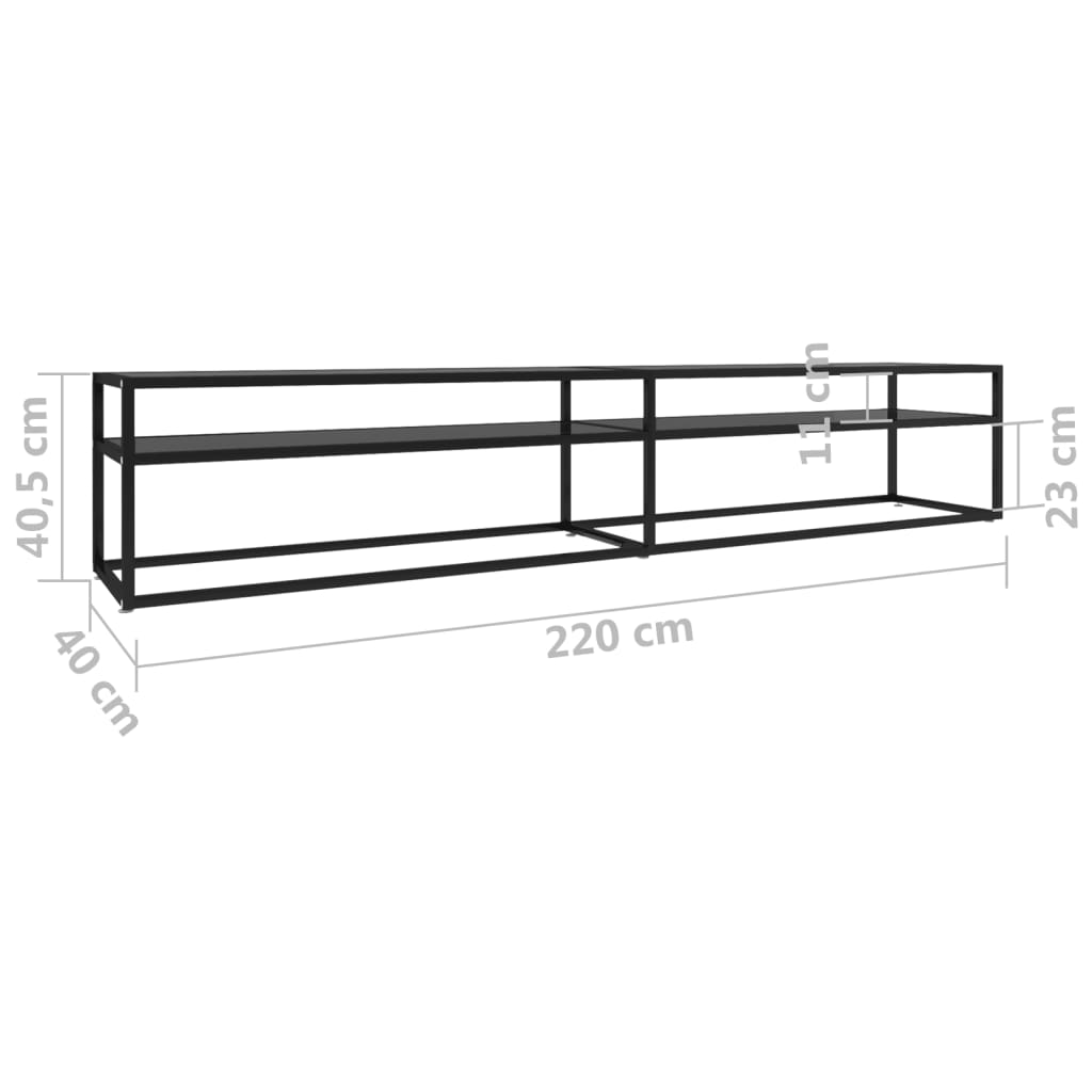 vidaXL Meuble TV verre trempé noir 220x40x40,5 cm