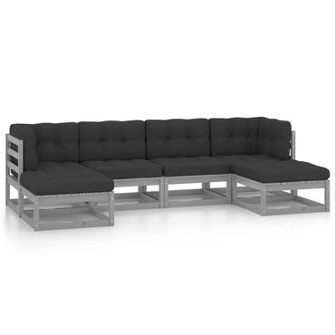 vidaXL 6-tlg. Garten-Lounge-Set mit Kissen Grau Massivholz Kiefer