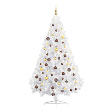 vidaXL Künstlicher Halb-Weihnachtsbaum Beleuchtung Kugeln Weiß 180 cm