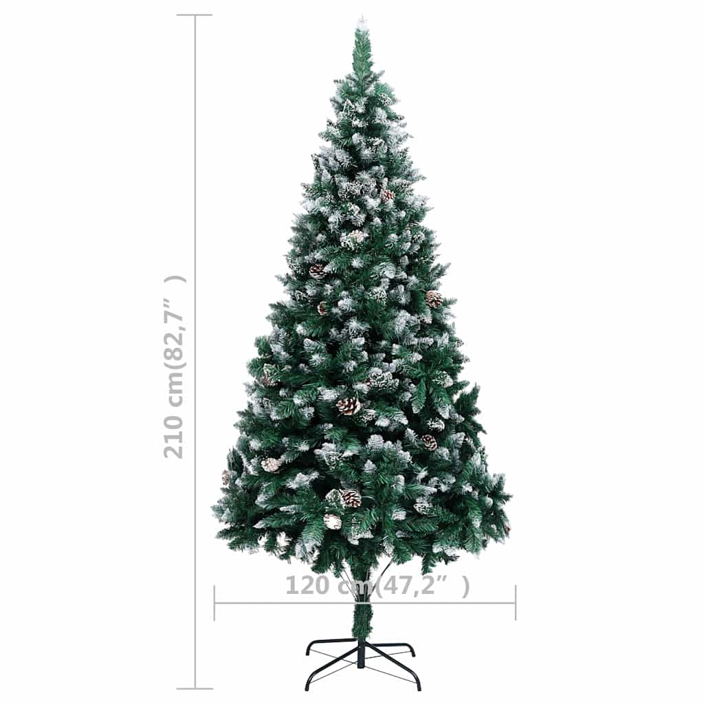 vidaXL Künstlicher Weihnachtsbaum mit LEDs Kugeln Zapfen 210 cm
