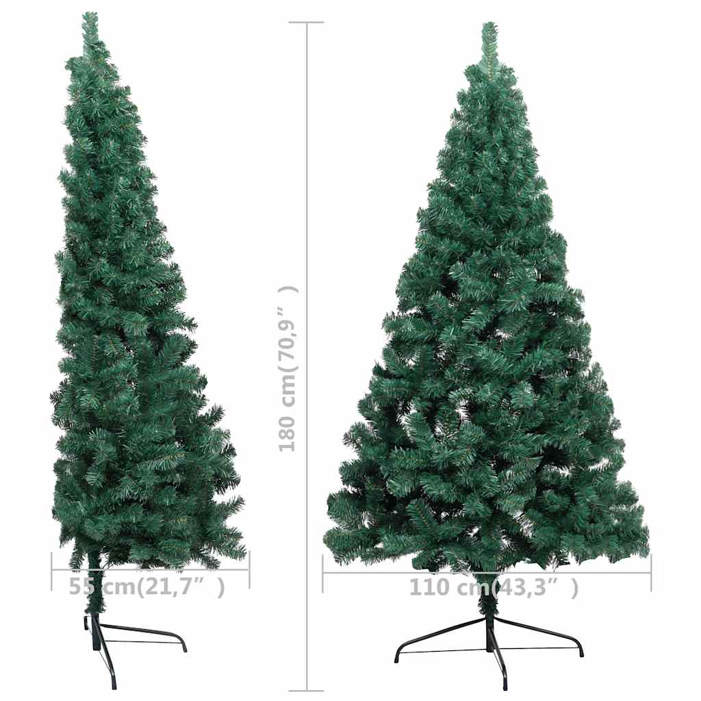 vidaXL Künstlicher Halb-Weihnachtsbaum Beleuchtung Kugeln Grün 180 cm