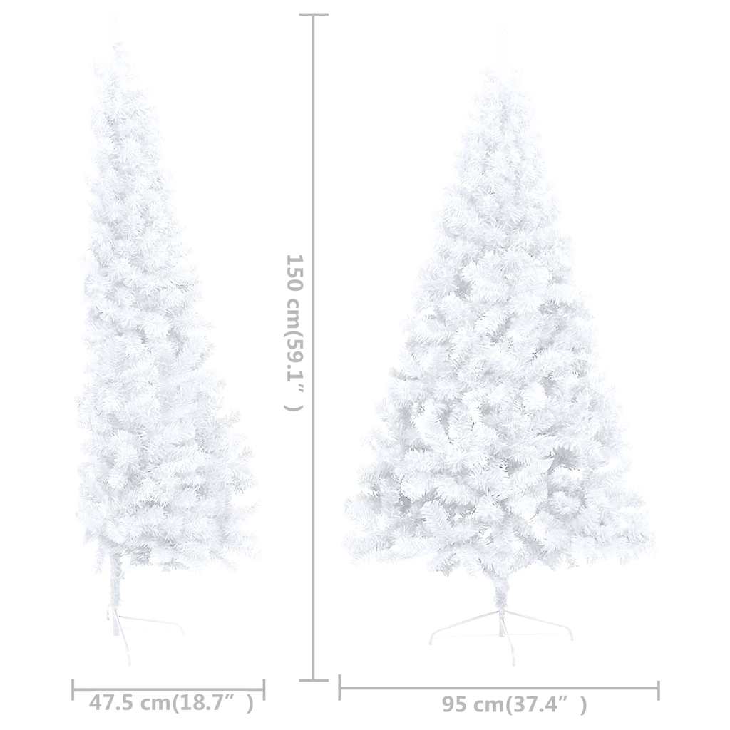 vidaXL Künstlicher Halb-Weihnachtsbaum Beleuchtung Kugeln Weiß 150 cm