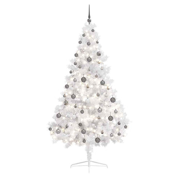 vidaXL Künstlicher Halb-Weihnachtsbaum Beleuchtung Kugeln Weiß 180 cm