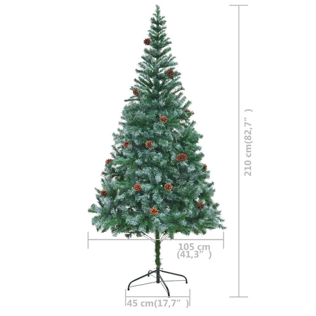 vidaXL Künstlicher Weihnachtsbaum mit Beleuchtung Kugeln Zapfen 210 cm