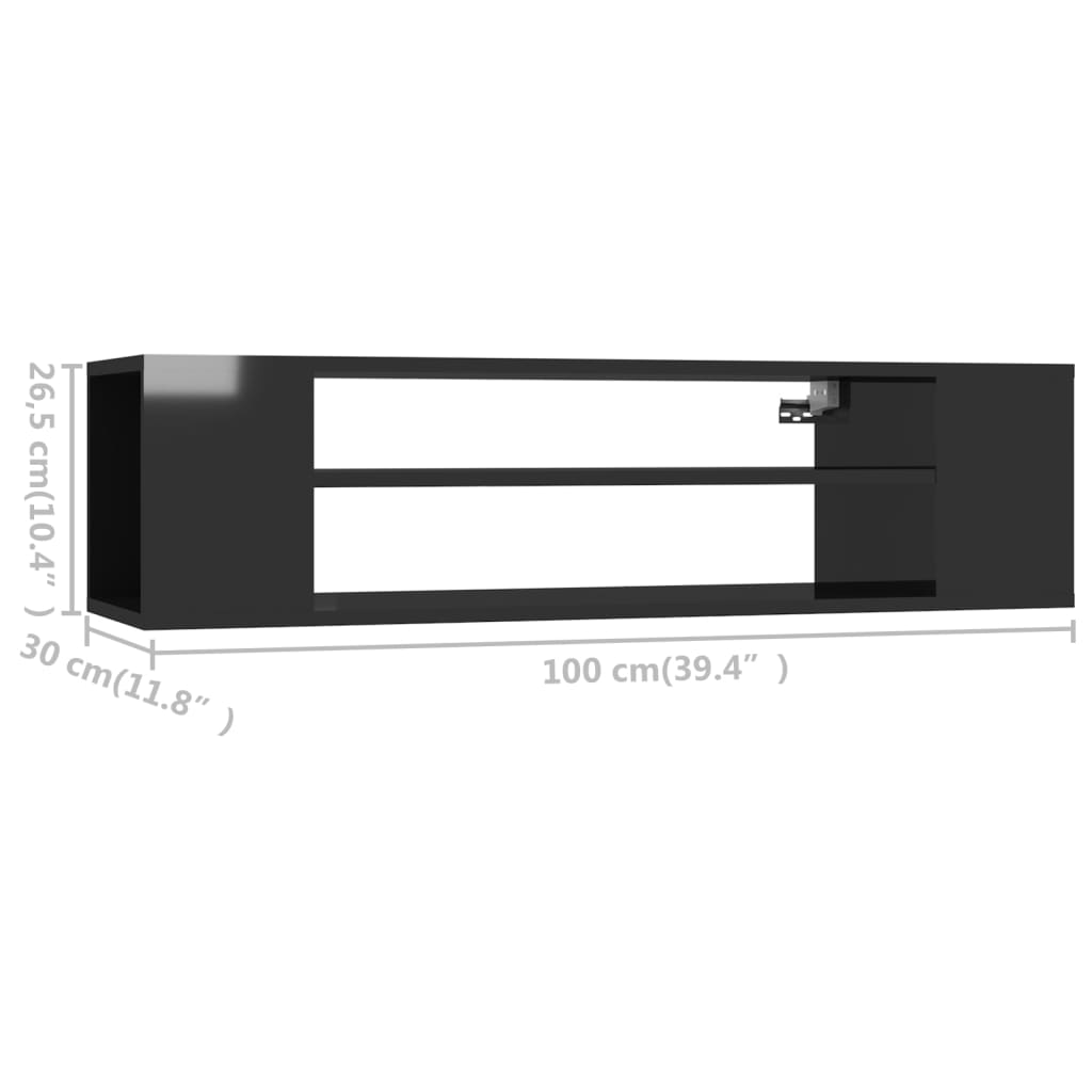 vidaXL Meuble TV suspendu noir brillant 100x30x26,5 cm Aggloméré