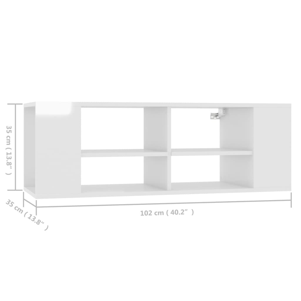 vidaXL Meuble TV mural blanc brillant 102x35x35 cm Aggloméré