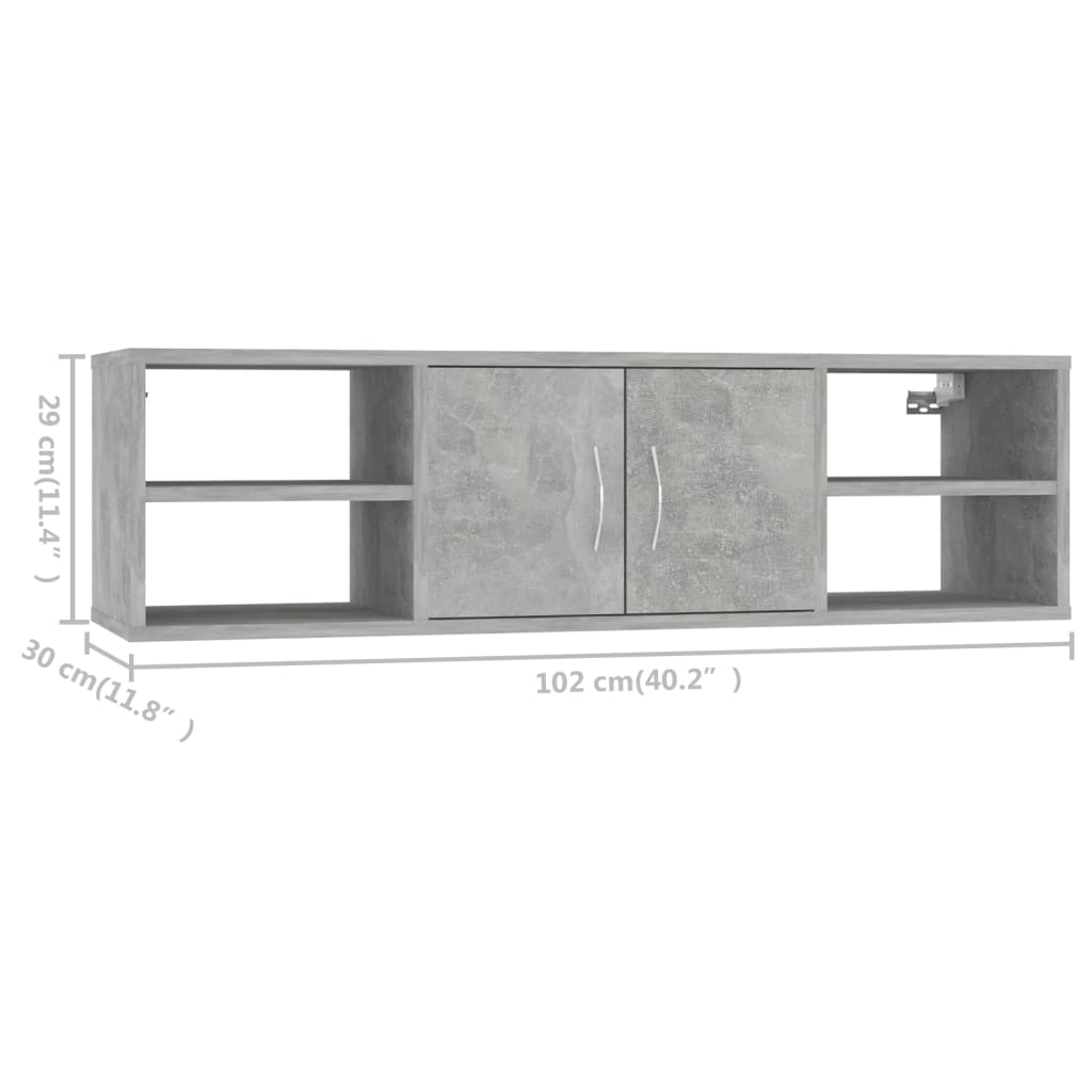 vidaXL Étagère murale gris béton 102x30x29 cm bois d'ingénierie