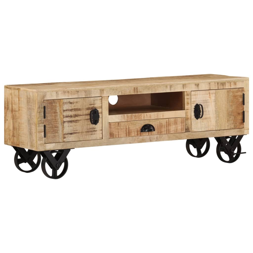 vidaXL Meuble TV à roulettes 110x30x37 cm Bois de manguier massif