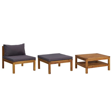 vidaXL Ensemble de salon de jardin 3 pcs avec coussins gris foncé Bois d'acacia