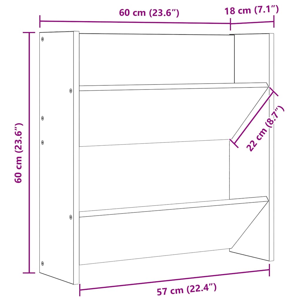 Wand-Schuhschränke 2 Stk. Betongrau 60x18x60 cm Holzwerkstoff