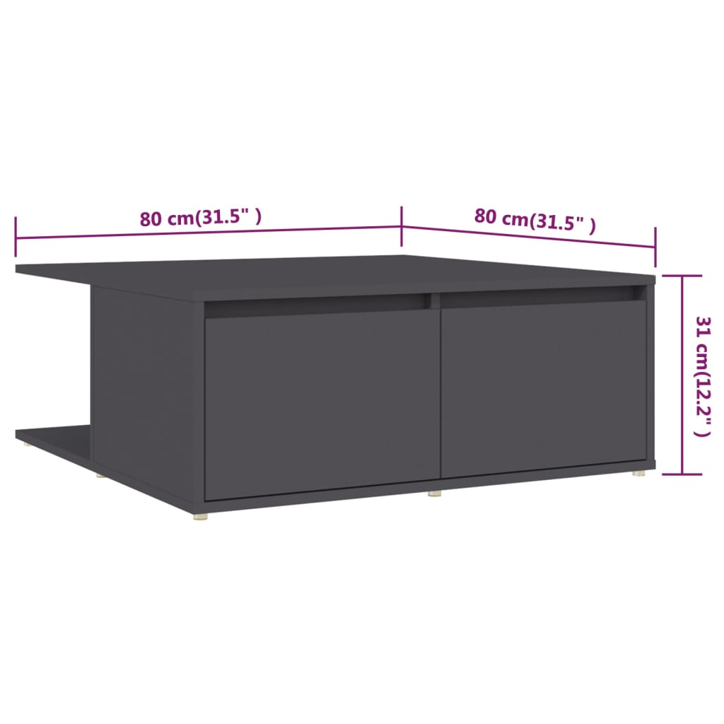 vidaXL Couchtisch Grau 80x80x31 cm Holzwerkstoff