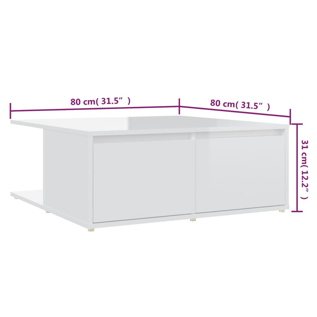 vidaXL Couchtisch Hochglanz-Weiß 80x80x31 cm Holzwerkstoff