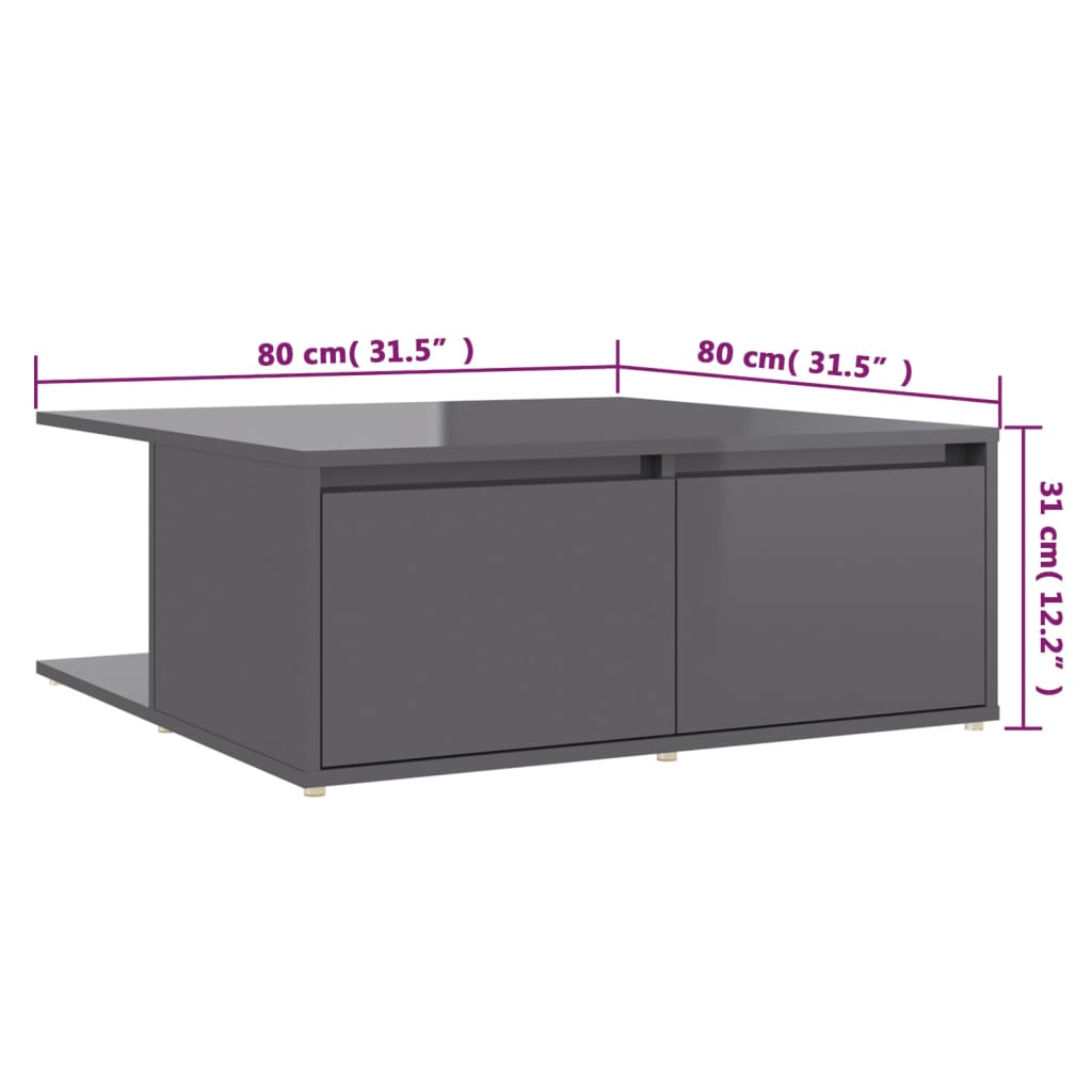 vidaXL Table basse gris brillant 80x80x31 cm Aggloméré