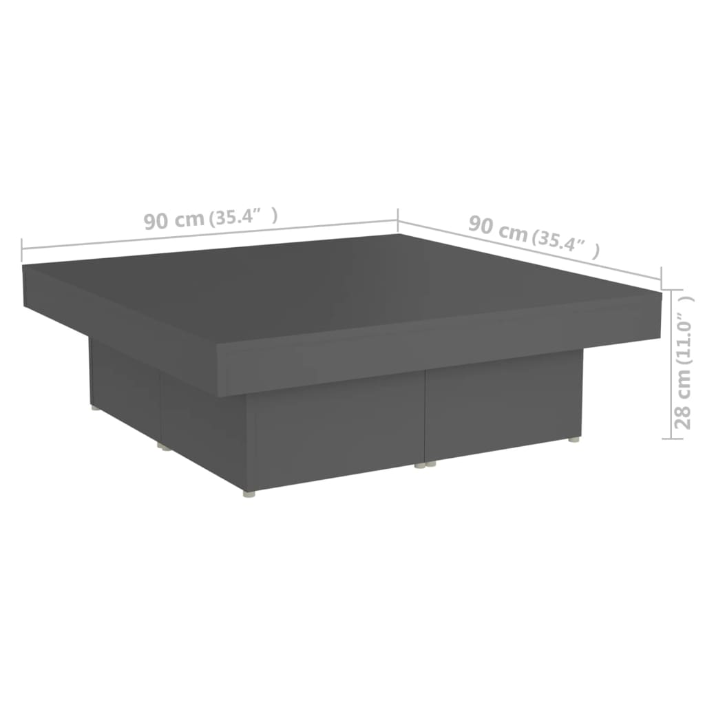vidaXL Table basse grise 90x90x28 cm en bois d'ingénierie