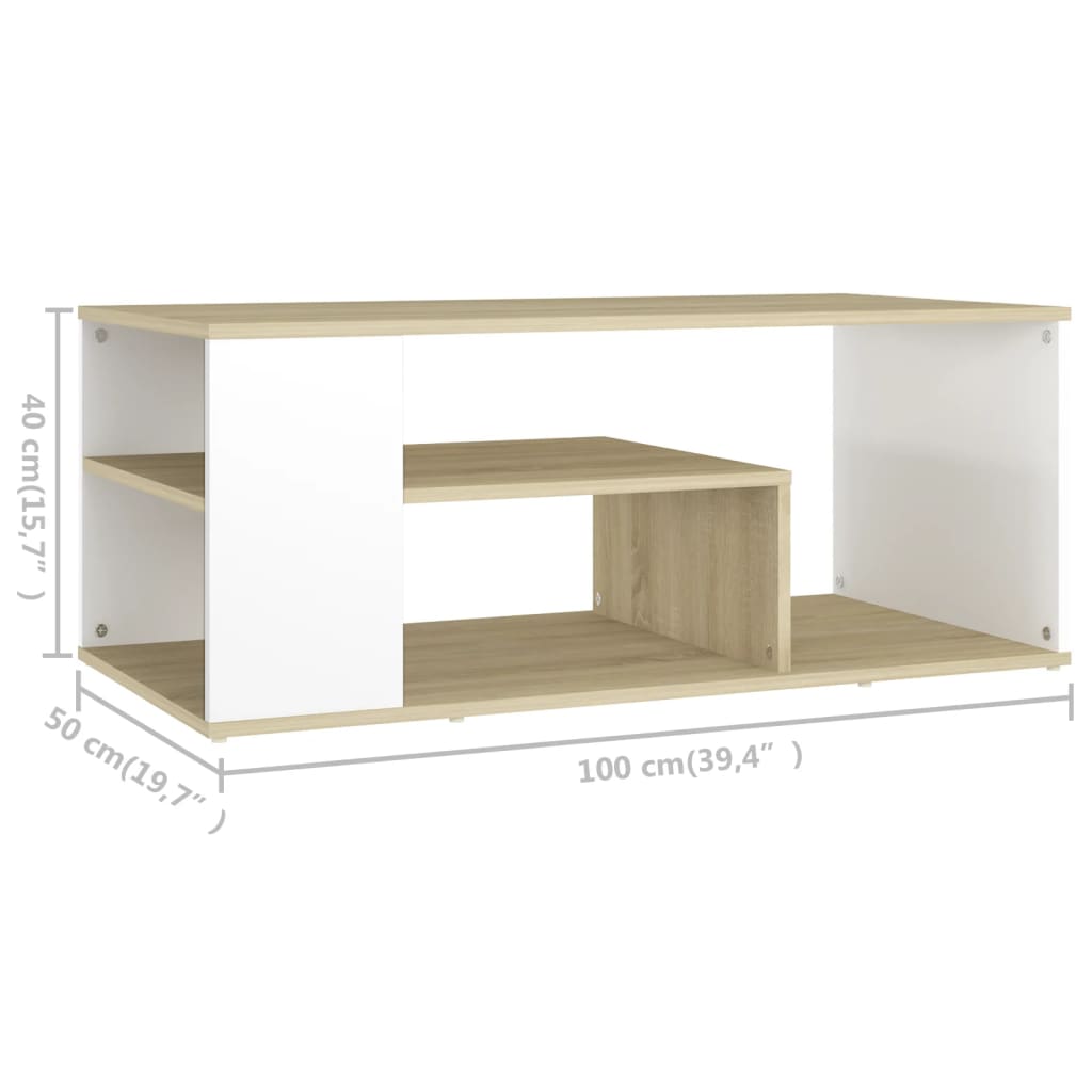 vidaXL Couchtisch Weiß und Sonoma-Eiche 100x50x40 cm Holzwerkstoff