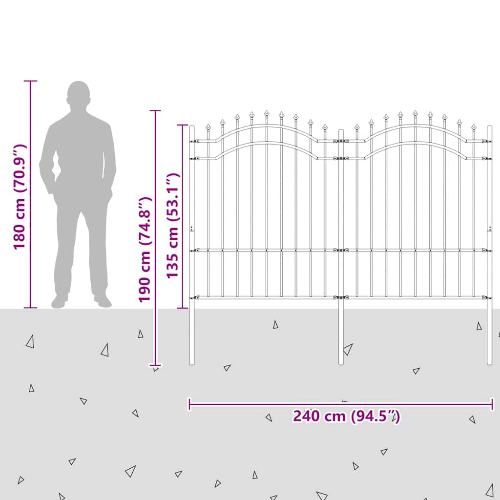 vidaXL Gartenzaun mit Speerspitze Schwarz 239 x 150 cm Pulverbeschichteter Stahl