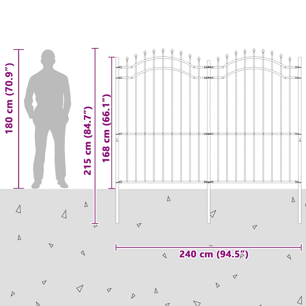 vidaXL Gartenzaun mit Speerspitze Schwarz 239 x 175 cm Pulverbeschichteter Stahl