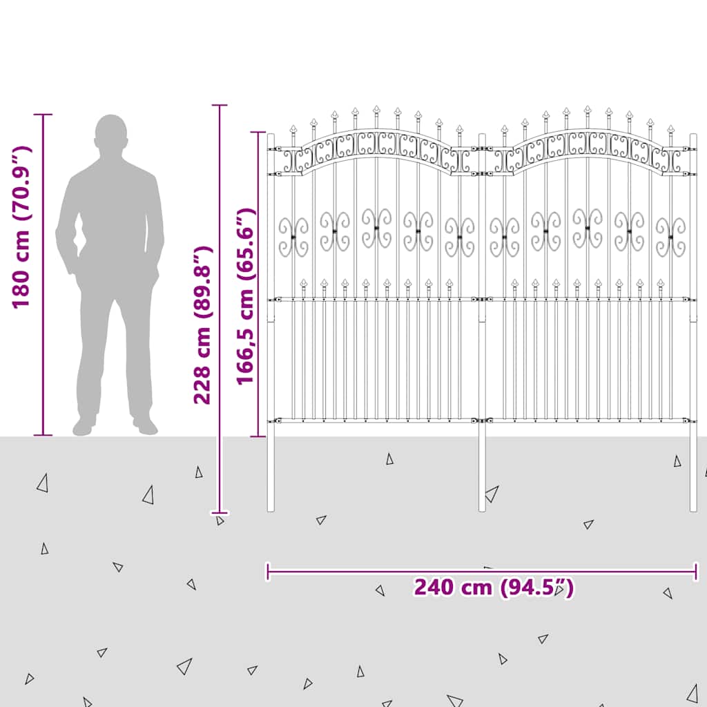 vidaXL Clôture de jardin avec lance noire 240 x 175 cm Acier thermolaqué
