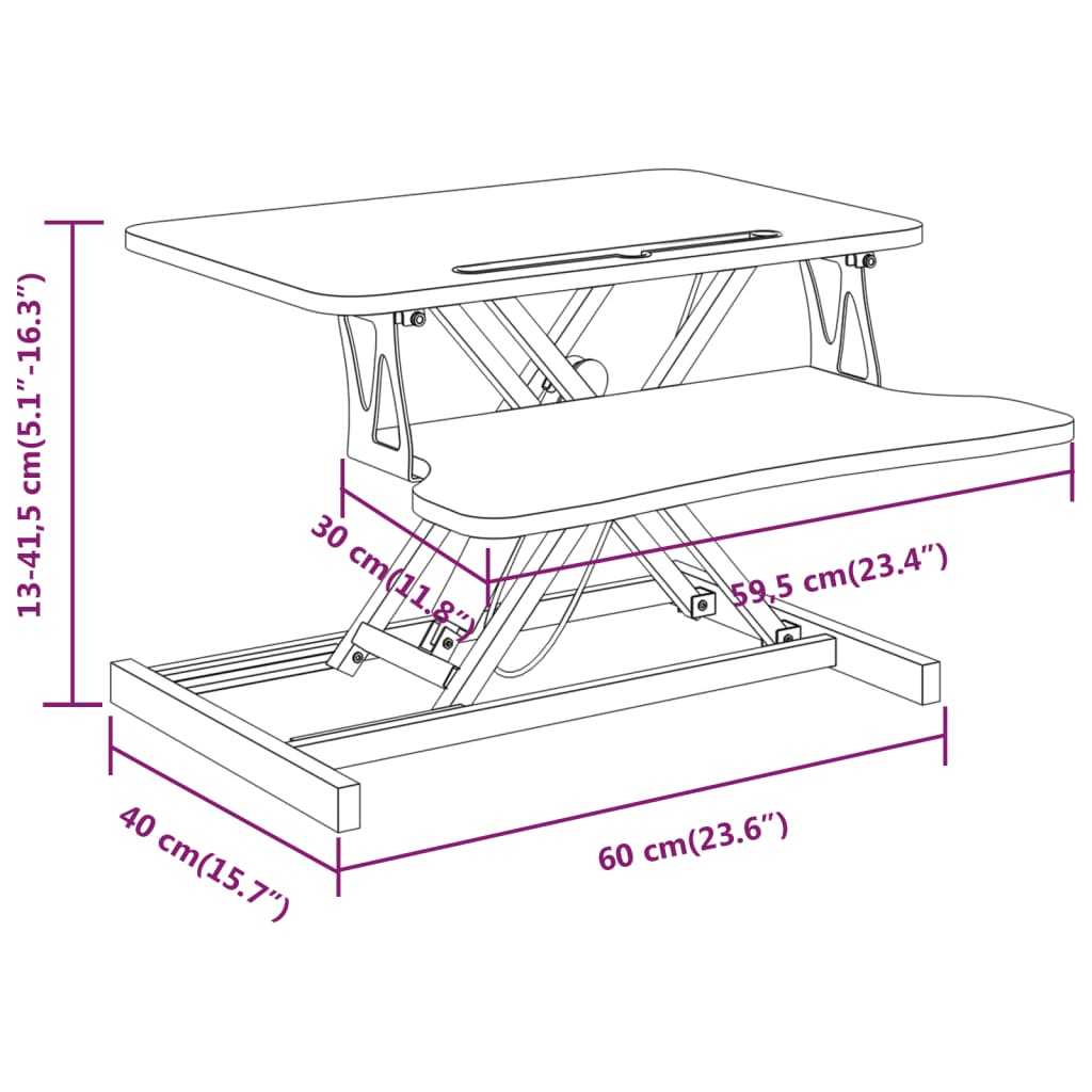 vidaXL Poste de travail réglable 60x40x(13-41,5) cm Acier