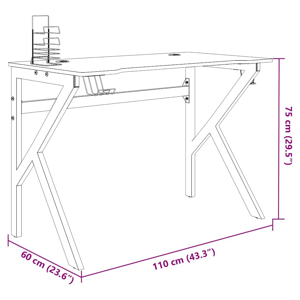 vidaXL Gaming-Schreibtisch mit K-Gestell Schwarz und Rot 110x60x75 cm