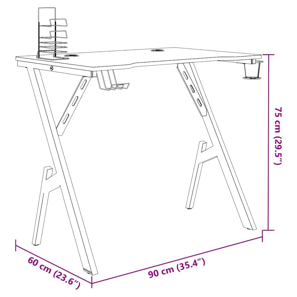 vidaXL Gaming-Schreibtisch mit Y-Gestell Schwarz 90x60x75 cm