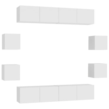 vidaXL Meuble TV, 8 pcs, Blanc, Bois d'ingénierie
