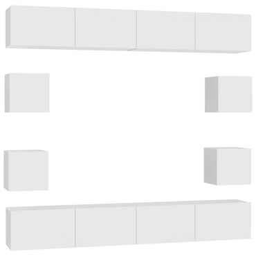 vidaXL Meuble TV, 8 pcs, Blanc, Bois d'ingénierie