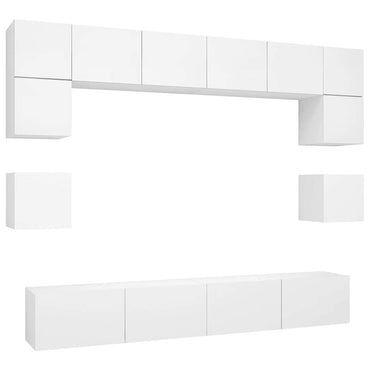 vidaXL Meuble TV, 8 pcs, Blanc, Bois d'ingénierie