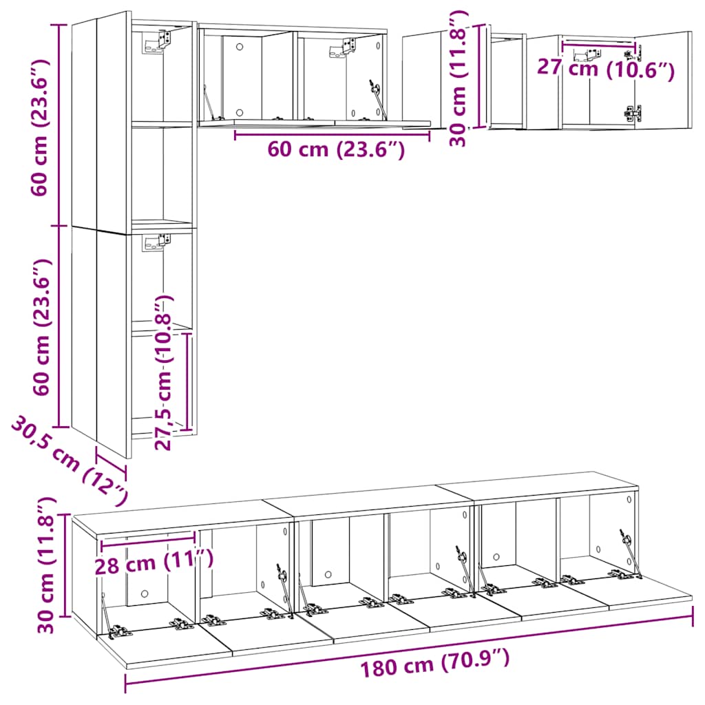 vidaXL Meuble TV 8 pcs blanc bois d'ingénierie
