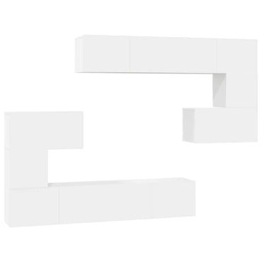 vidaXL Meuble TV, 8 pcs, Blanc, Bois d'ingénierie