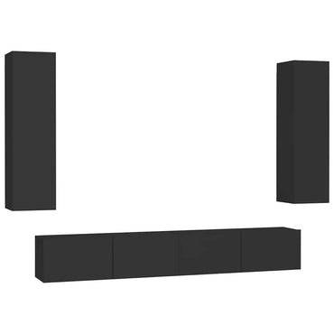 vidaXL Meuble TV, 4 pcs, Noir, Aggloméré