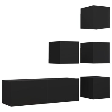 vidaXL Meuble TV 5 pièces Noir Bois d'ingénierie