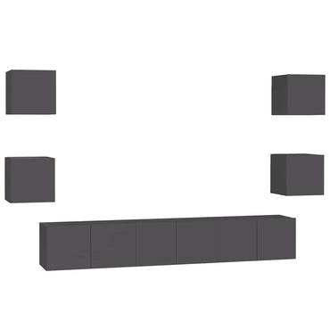 vidaXL Meuble TV, 7 pcs, aggloméré, gris