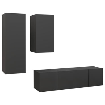 vidaXL Ensemble de meubles TV 4 pièces Gris Bois d'ingénierie