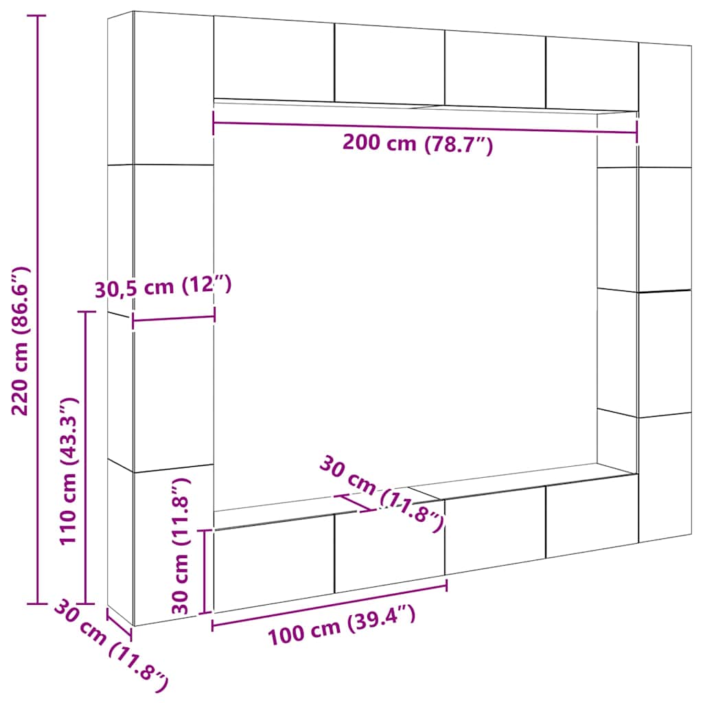 vidaXL Ensemble de meubles TV 8 pièces en aggloméré coloris chêne Sonoma