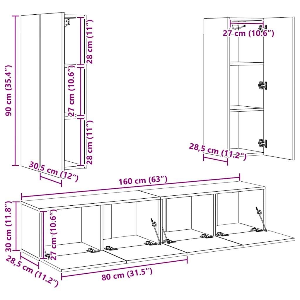 vidaXL Meuble TV 4 pcs Aggloméré Chêne Sonoma
