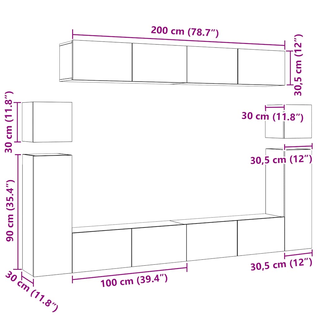 vidaXL Ensemble de 8 meubles TV Chêne Sonoma Bois d'ingénierie
