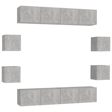 vidaXL Meuble TV 8 pcs Gris béton Aggloméré