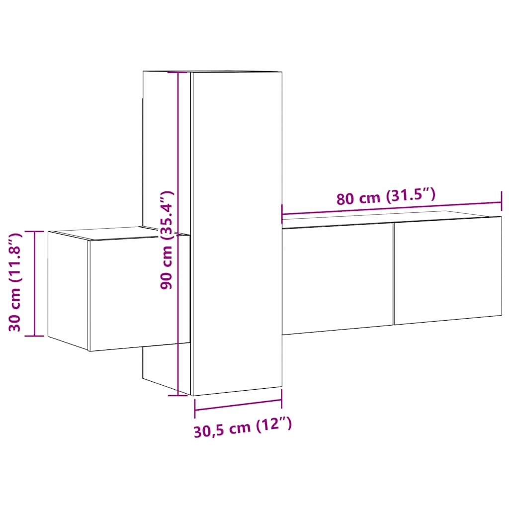 vidaXL Meuble TV 3 pcs. Gris béton Bois d'ingénierie