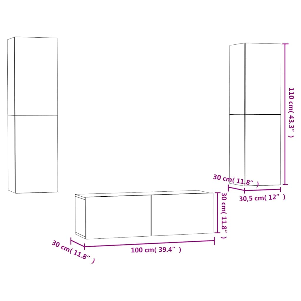 vidaXL Meuble TV 3 pcs. Gris béton Bois d'ingénierie