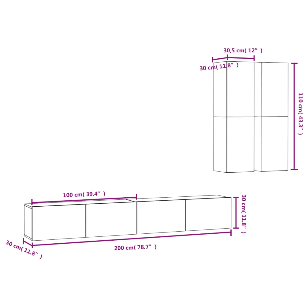 vidaXL 4-tlg. TV-Schrank-Set Betongrau Holzwerkstoff