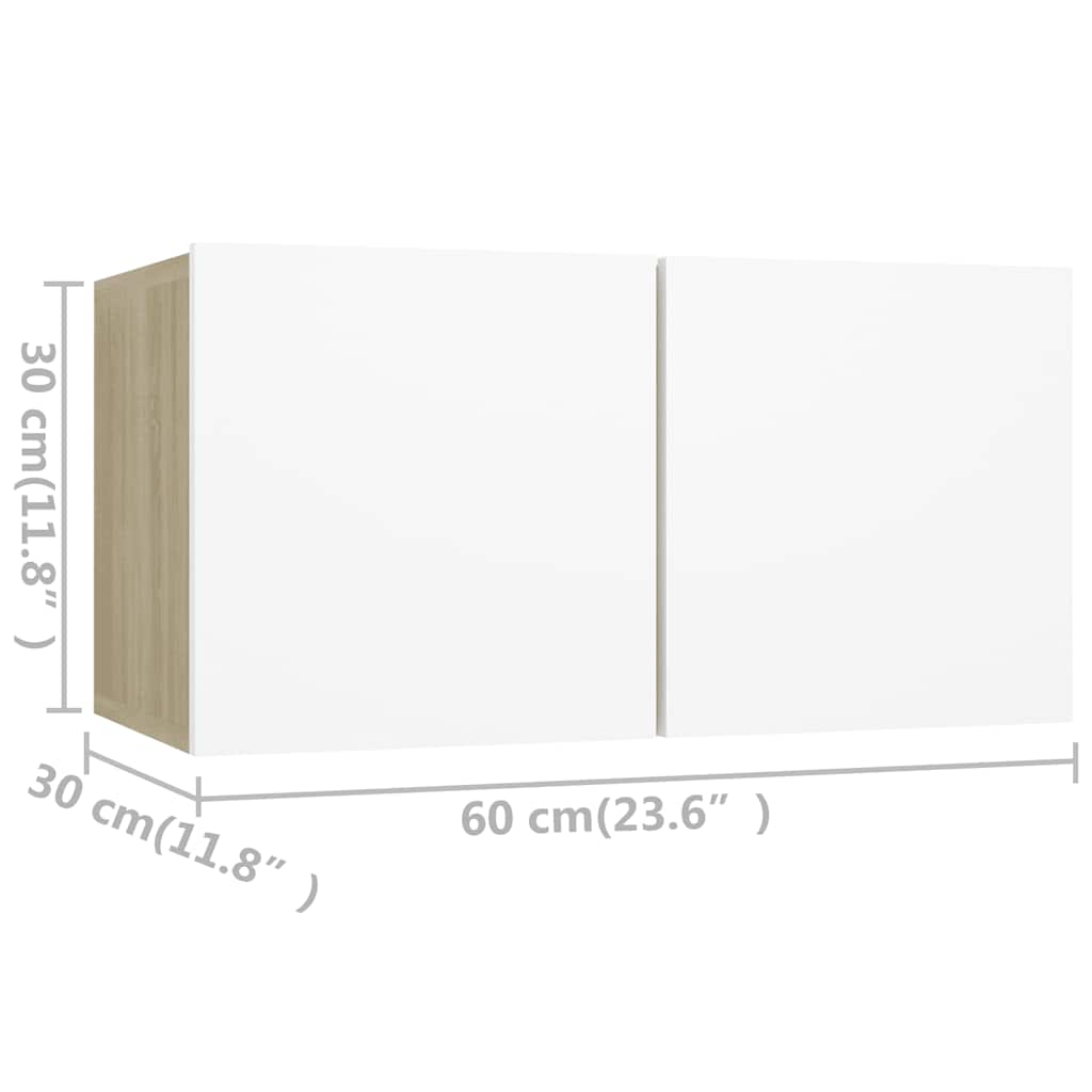 vidaXL Meuble TV 3 pcs Blanc chêne sonoma Aggloméré