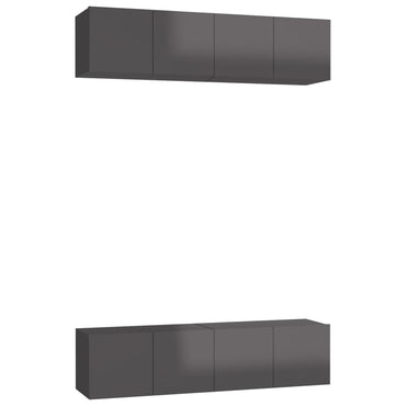 vidaXL Meubles TV 4 pcs Gris brillant 60x30x30 cm Aggloméré