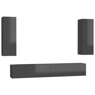 vidaXL Meuble TV 5 pcs Gris brillant Bois d'ingénierie