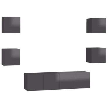 vidaXL Meuble TV, 6 pcs, Gris brillant, Aggloméré
