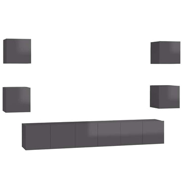 vidaXL Ensemble de 7 meubles TV gris brillant en bois d'ingénierie