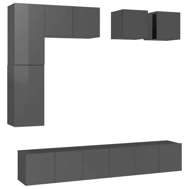 vidaXL Meuble TV, 8 pcs, gris brillant, bois d'ingénierie